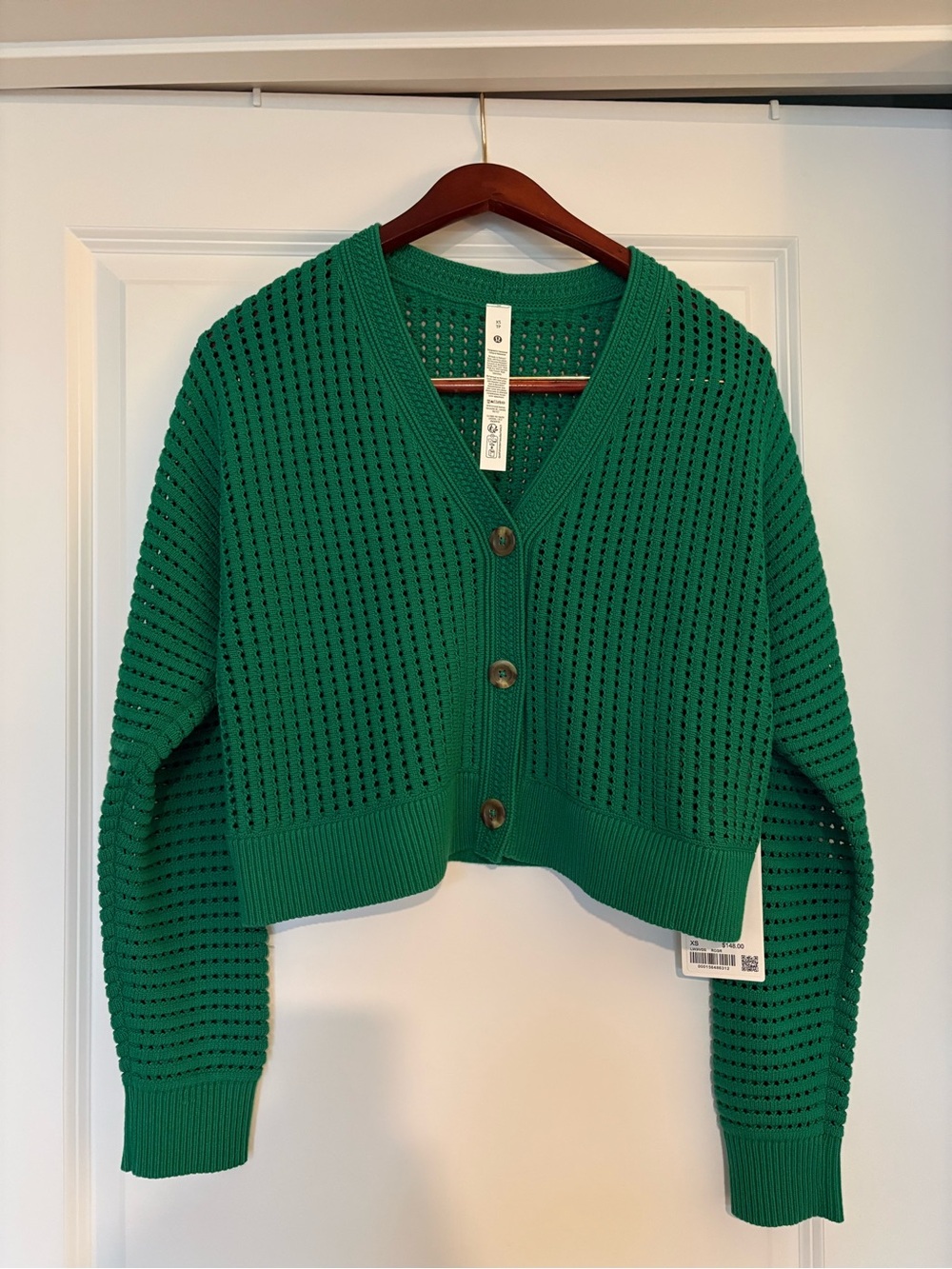 NWT Lululemon Cotton Crochet Mesh Relaxed-Fit Cardigan Raceway Green XS